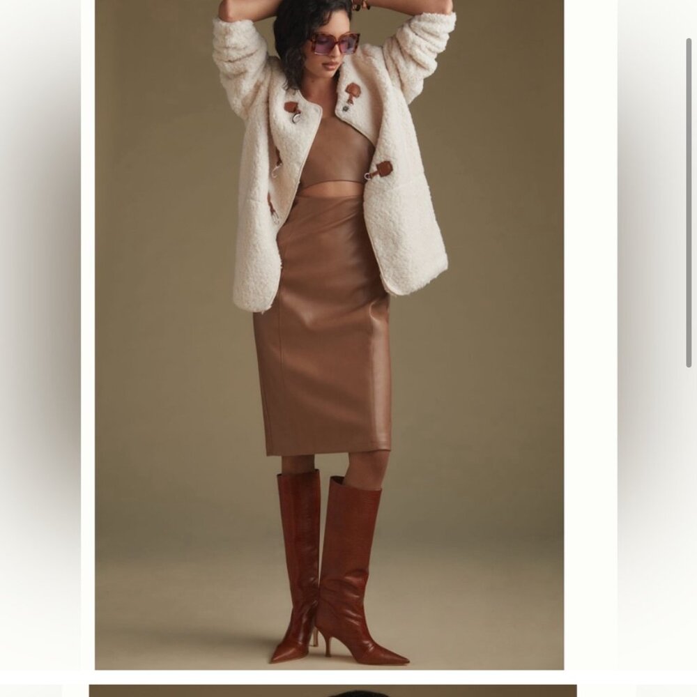 Anthropologie Cream Teddy Jacket with Brown Accents - Picture 3 of 3